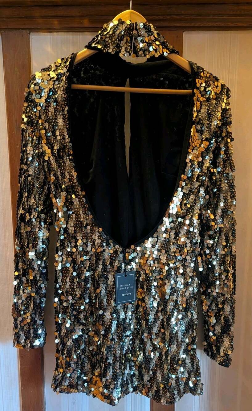 NWT Michael Costello X Revolve Seneca Mini Dress Gold Star Womens S $260 Evening